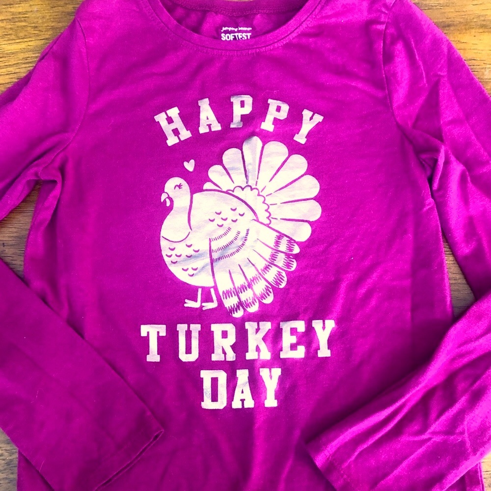 Thanksgiving Girl’s Long-sleeve Burgundy T-Shirt w/ Turkey